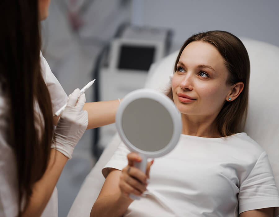 Mature woman getting a face procedure done